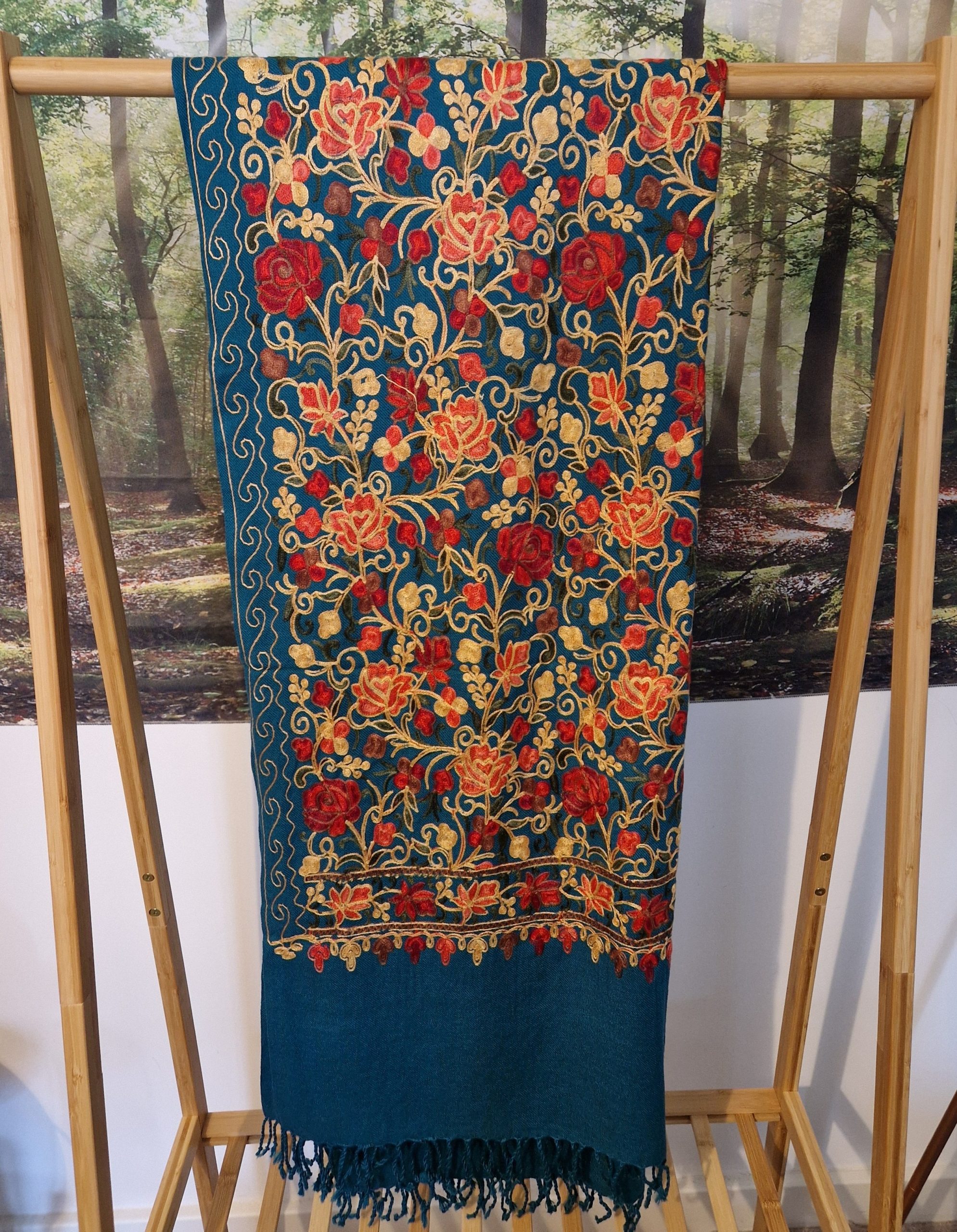 Shawl Teal and Flowers