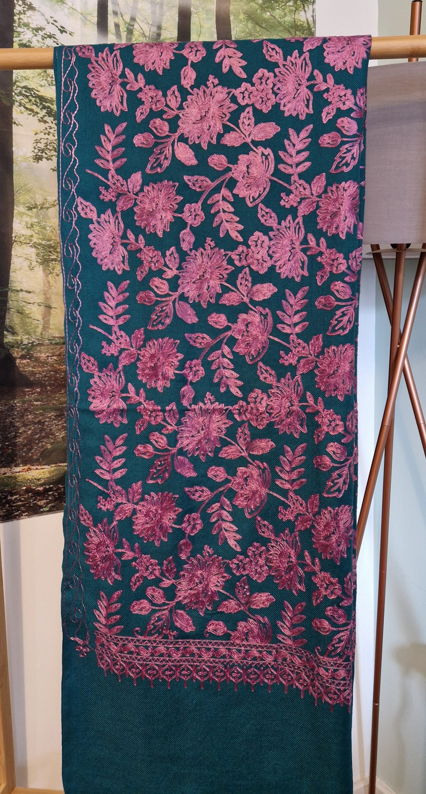 Embroided Shawl in Purple & Teal