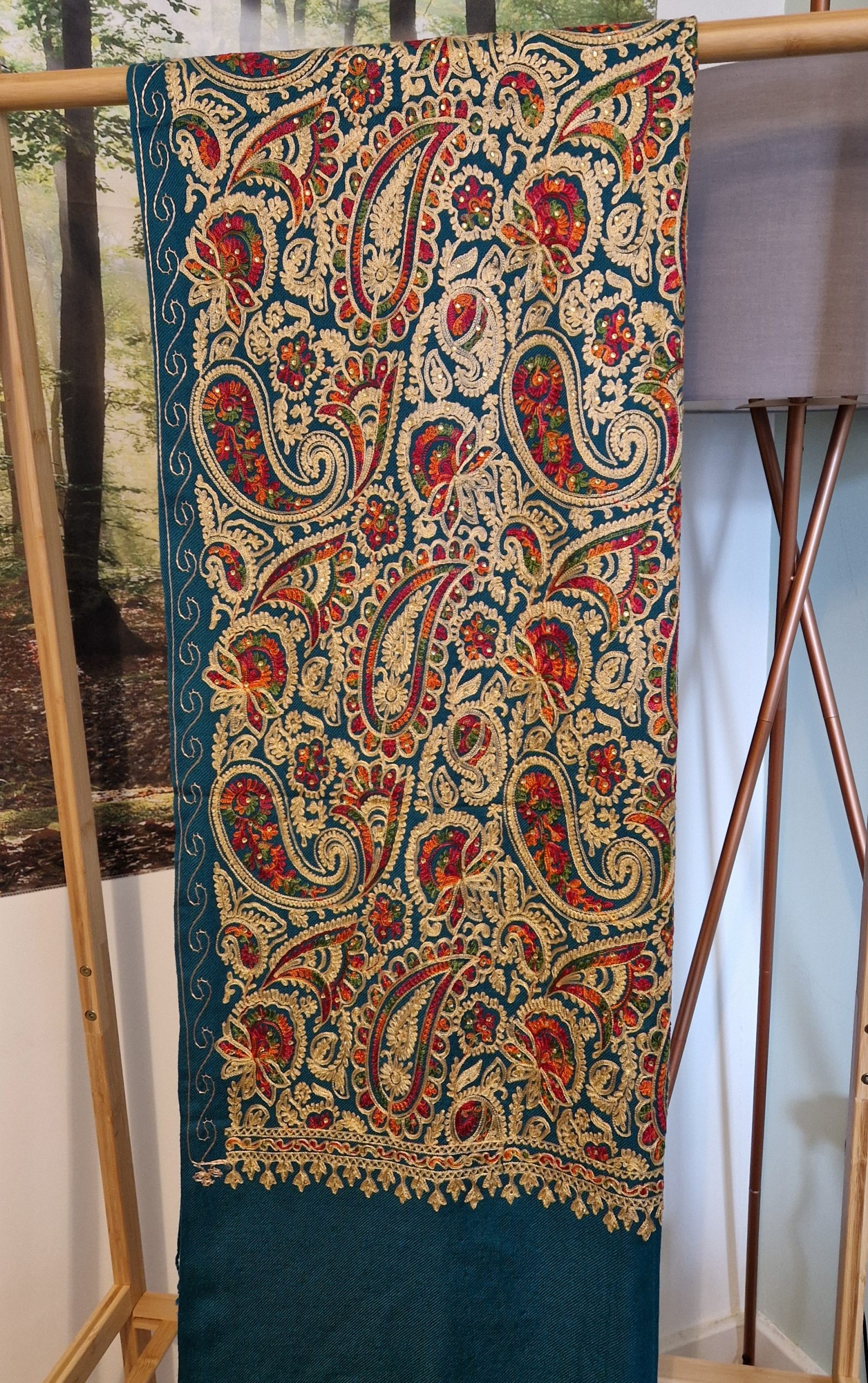 Teal & Paisley Shawl with Diamante