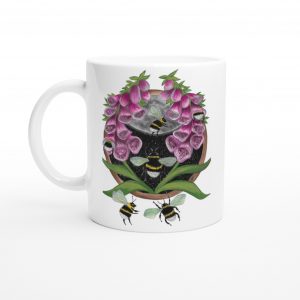 Bumblebees & Foxgloves Cup | Woodland collecion | White 11oz Ceramic Mug