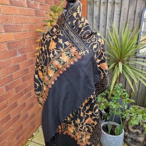 Embroidered Black & Gold Flowery Shawl