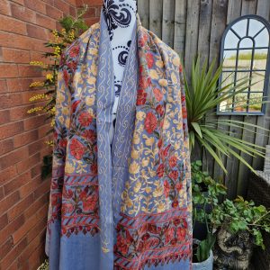 Grey Blue Flowery Shawl